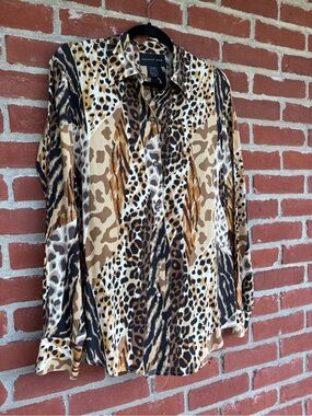 100% Silk Animal Print Button Down